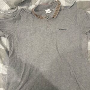 Burberry Light Gray Polo with Signature Stripe